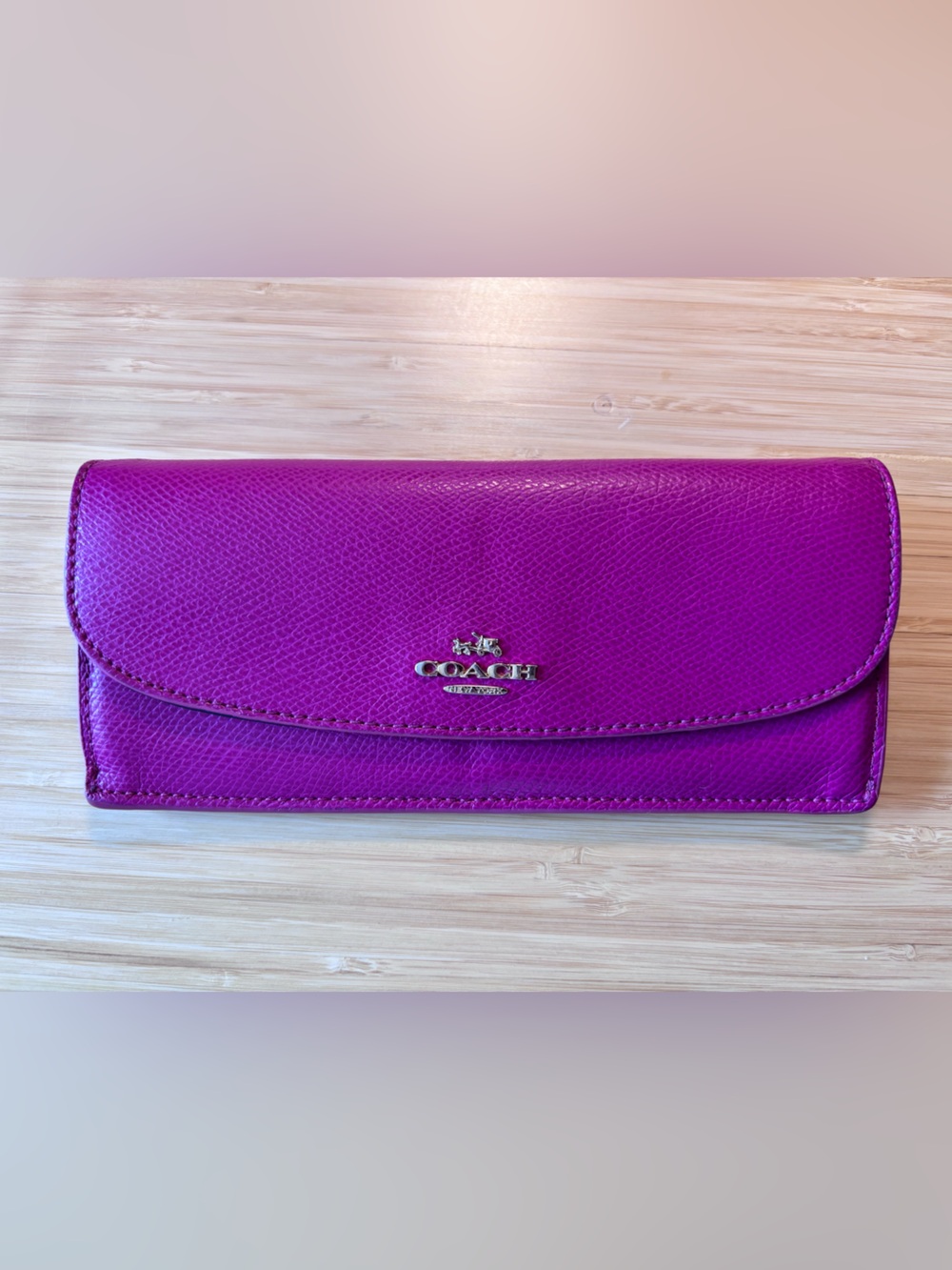 Coach pink Leather Flap Wallet with gold Logo and hardware